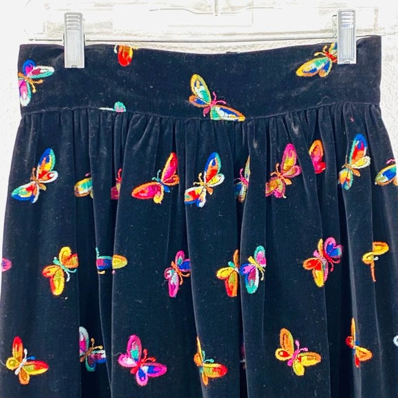 Gisella Heinemann VTG Embroidered Butterflies on Black Velvet Maxi Skirt SZ 8 - Picture 2 of 11